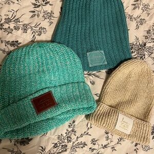 Love Your Melon Beanie Trio - Aqua, Cream, Tan